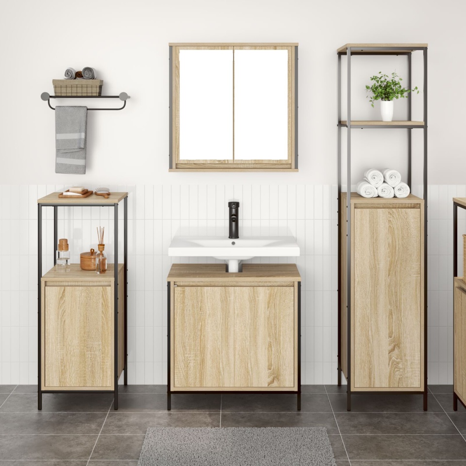 Set de mobilier pentru baie , 3 piese, Stejar Sonoma, lemn prelucrat - 3 | YEO