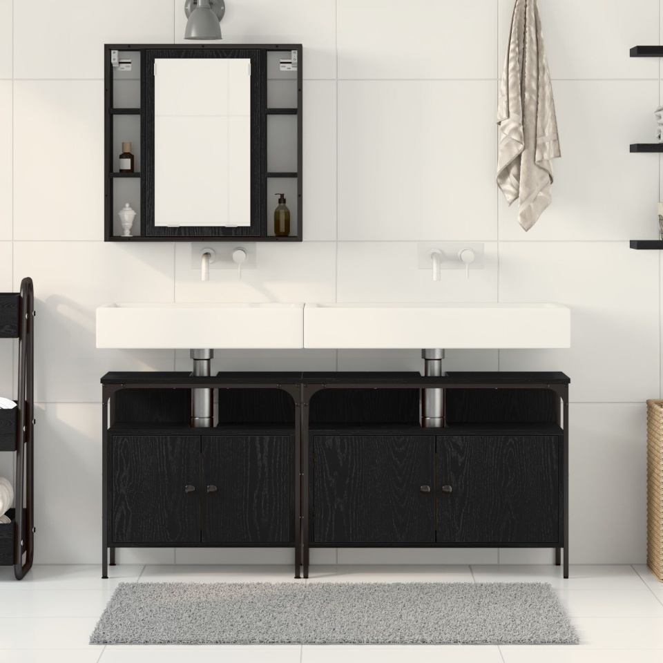 Set de mobilier pentru baie din 3 piese, lemn ingineresc, stejar negru - 3 | YEO