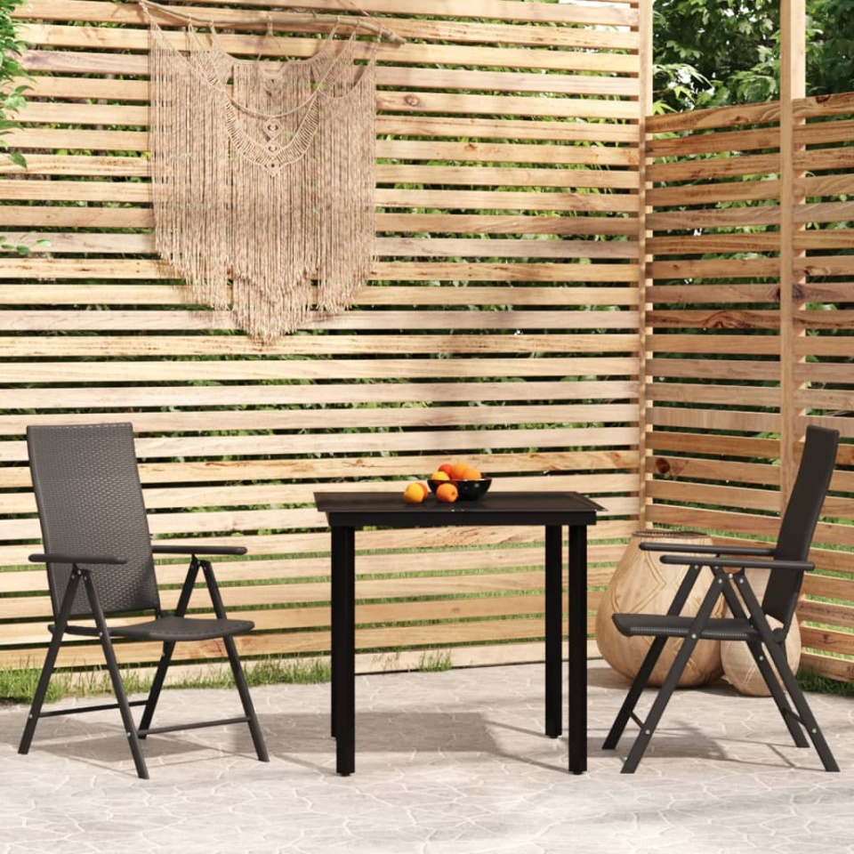 Set de mobilier pentru grădină, 3 piese, negru