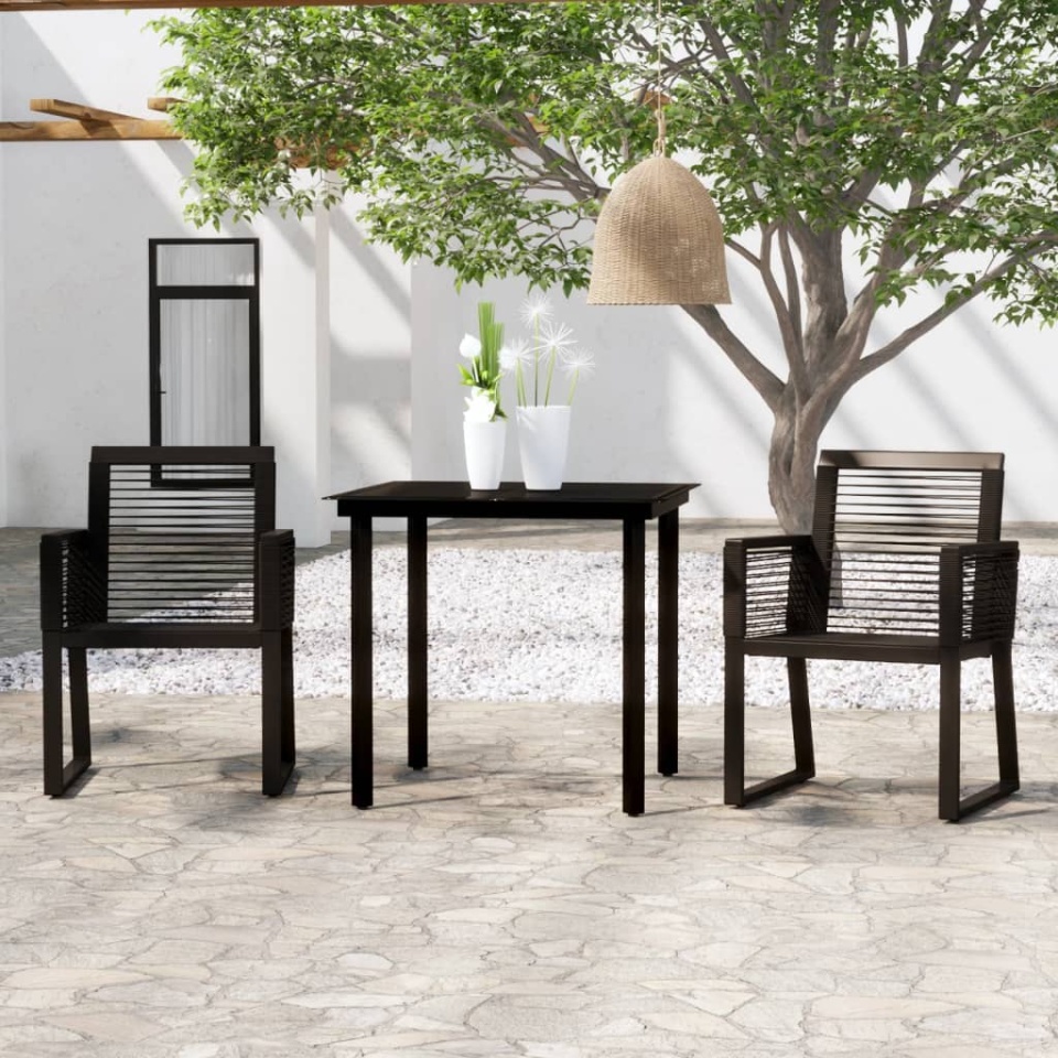 Set de mobilier pentru grădină, 3 piese, negru