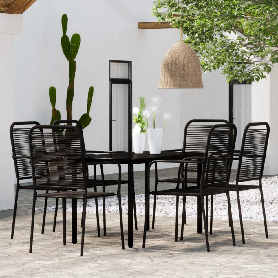 Set de mobilier pentru grădină, 7 piese, negru