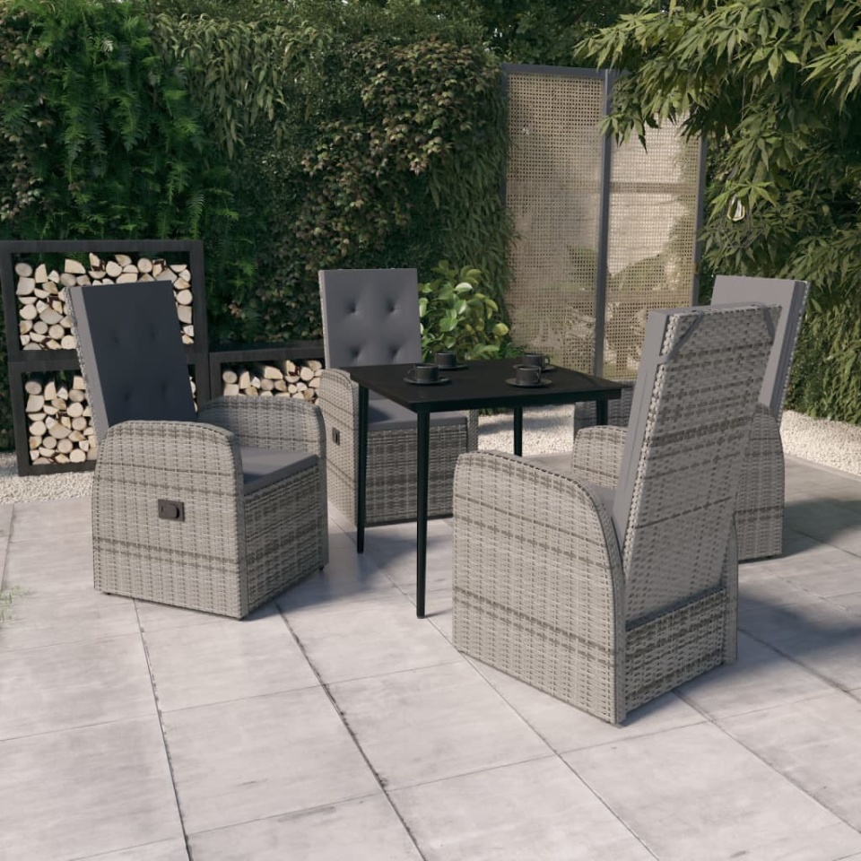 Set de mobilier pentru grădină, cu perne, 5 piese, gri