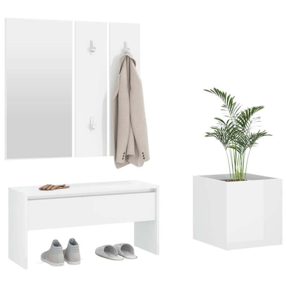 Set de mobilier pentru hol, alb extralucios, lemn prelucrat - 3 | YEO
