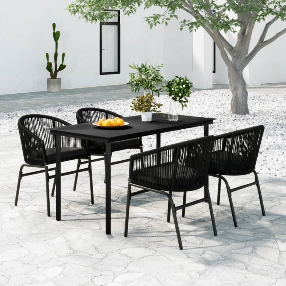 Set de servit masa pentru grădină, 5 piese, negru
