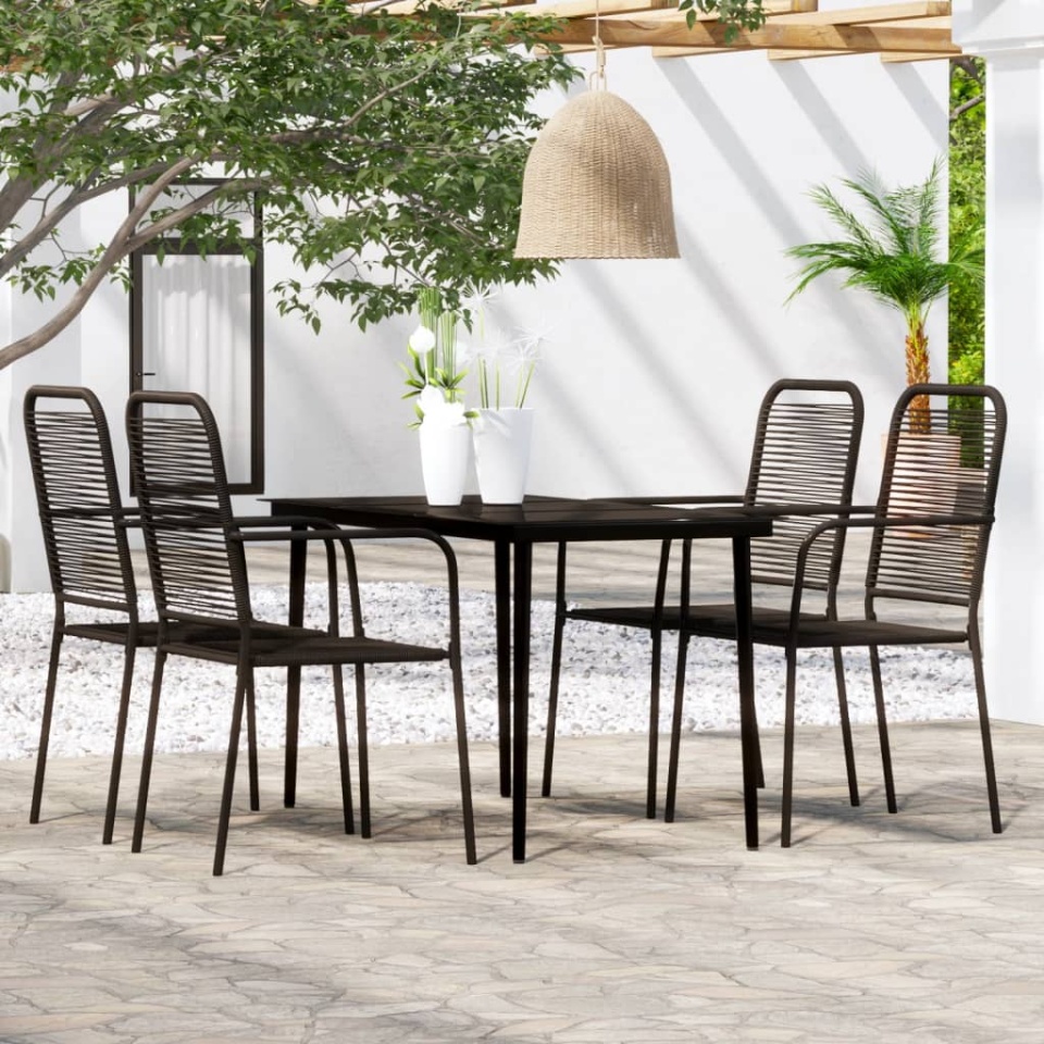 Set de servit masa pentru grădină, 5 piese, negru