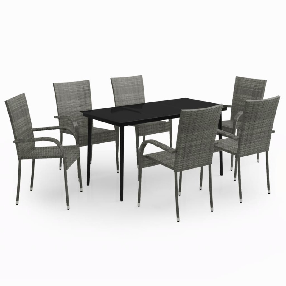 Set de servit masa pentru grădină, 7 piese, gri și negru - 1 | YEO