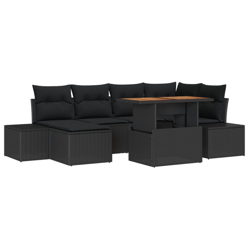 Set de Sofa de Grădină Set de 7 Negru Poliratan, Sticlă Securizată - 1 | YEO