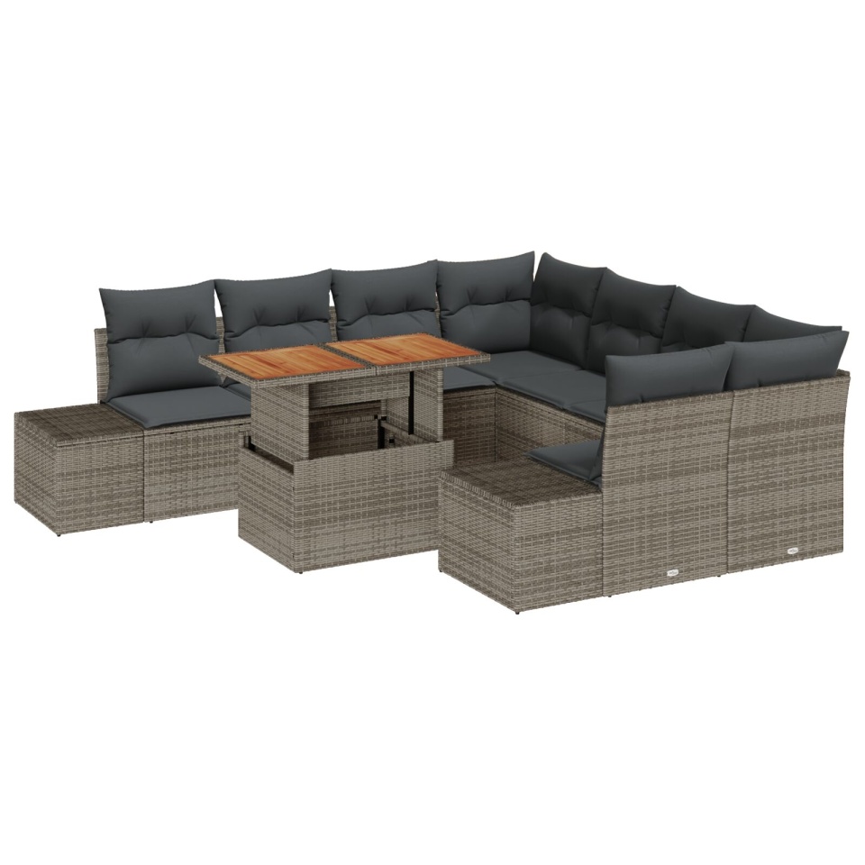 Set de Sofa de Grădină Set de 9 Gri Rattan polimeric - 1 | YEO