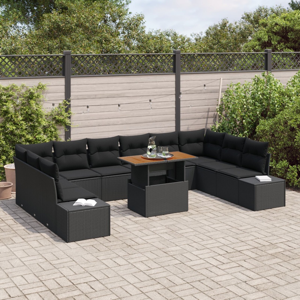 Set de Sofa pentru Grădină Set de 11 Negru Ratan - 2 | YEO
