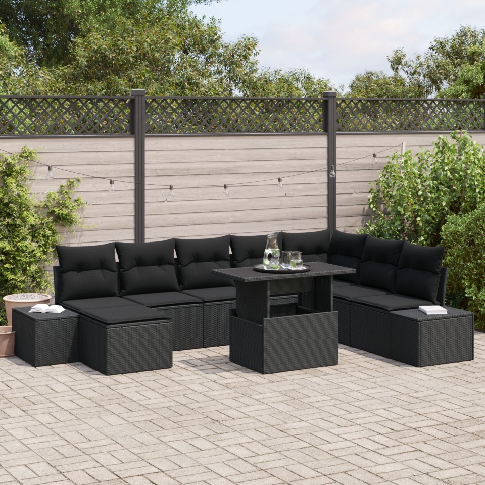 Set de Sofa pentru Grădină Set de 9 Negru