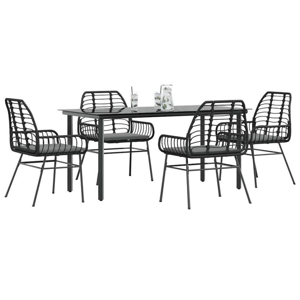 Set de sufragerie de grădină 5 piese neagră Sticlă Poly Rattan