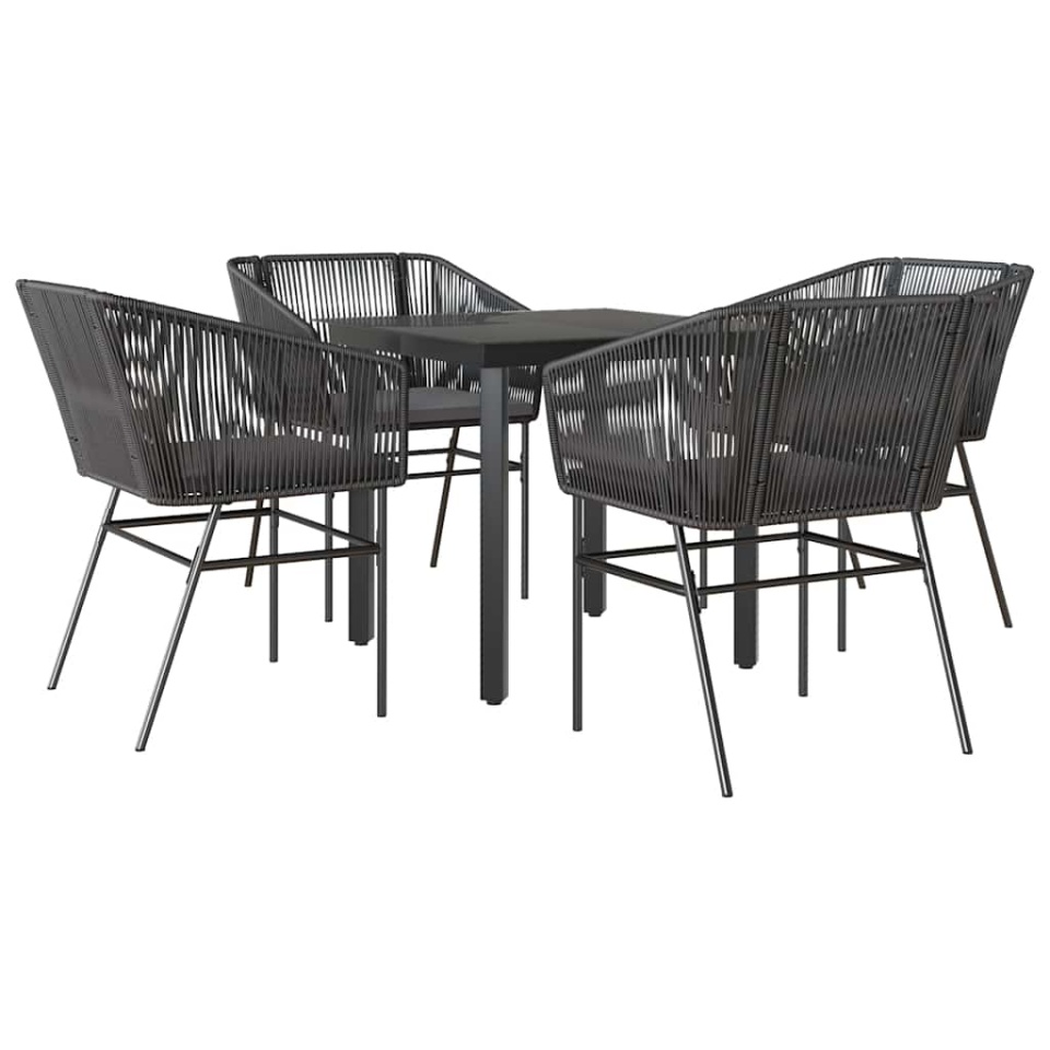 Set de sufragerie de grădină 5 piese neagră Sticlă Poly Rattan - 1 | YEO