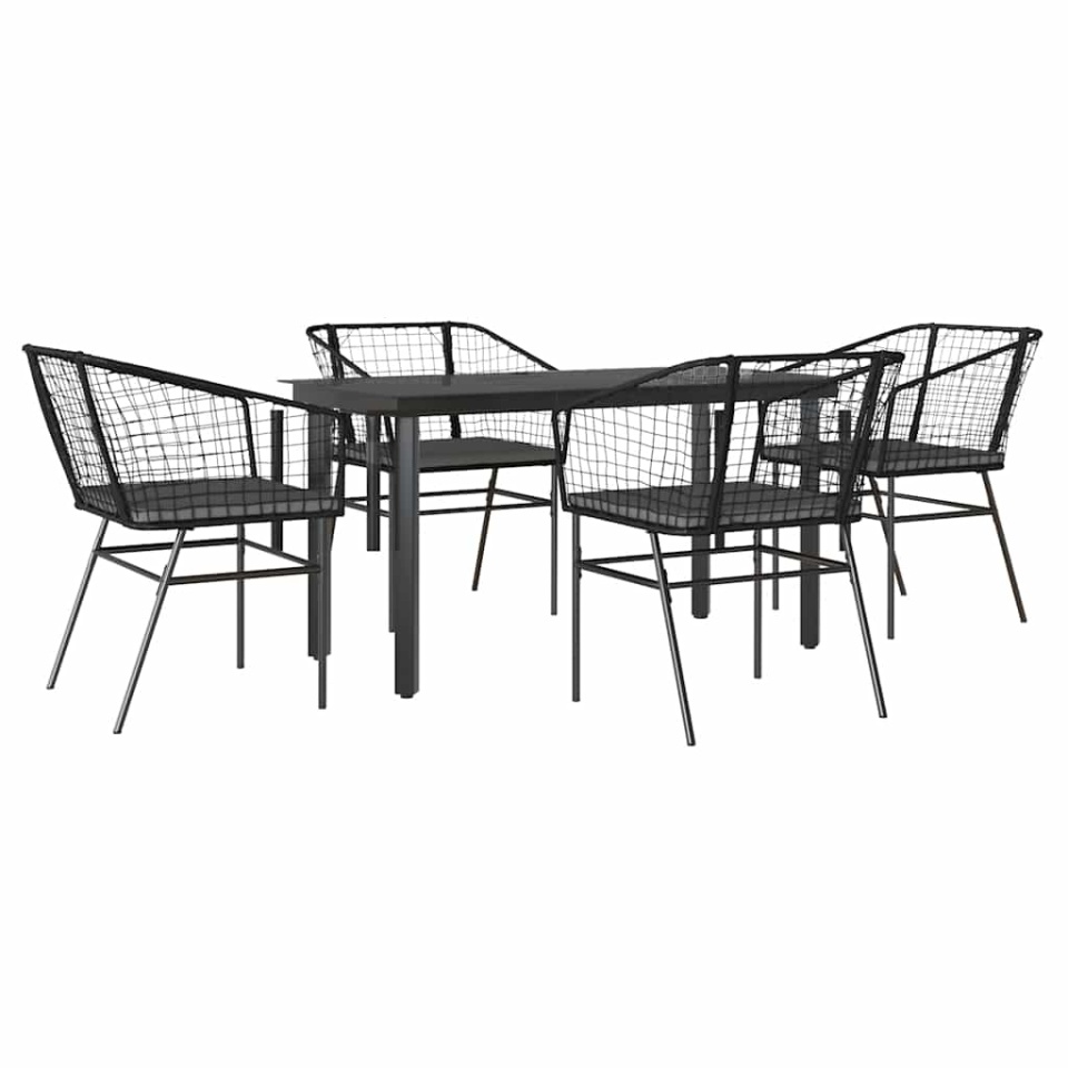 Set de sufragerie de grădină 5 piese neagră Sticlă Poly Rattan - 1 | YEO