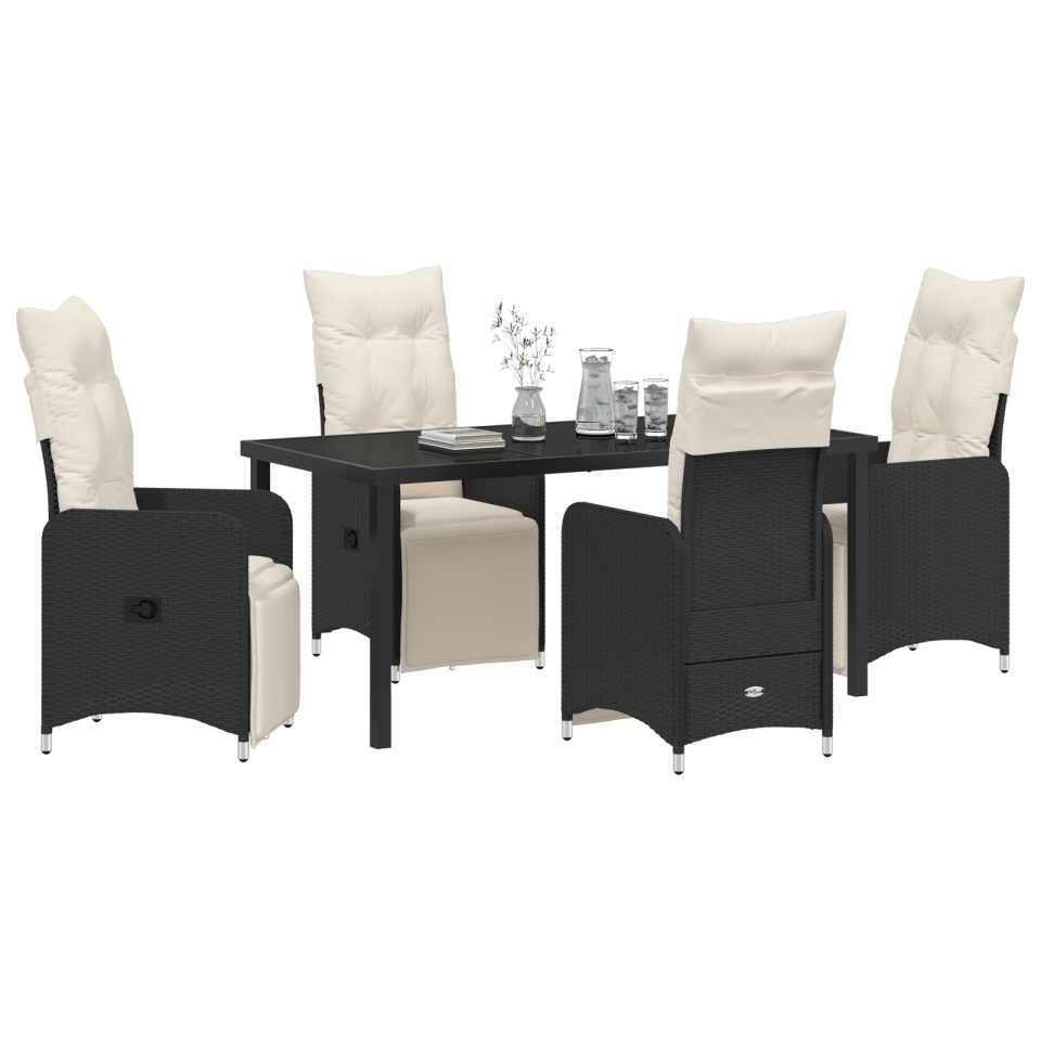 Set dining grădină 5 piese cu perne negre din poliratan - 2 | YEO