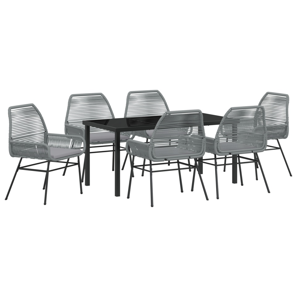 Set Dining Grădină 7 Piese cu Pernițe Gri Ratan Polimer - 1 | YEO