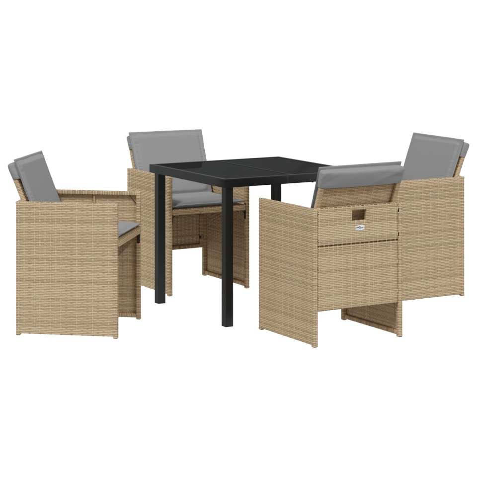 Set dining pentru grădină cu perne în ratan poliester bej - 1 | YEO
