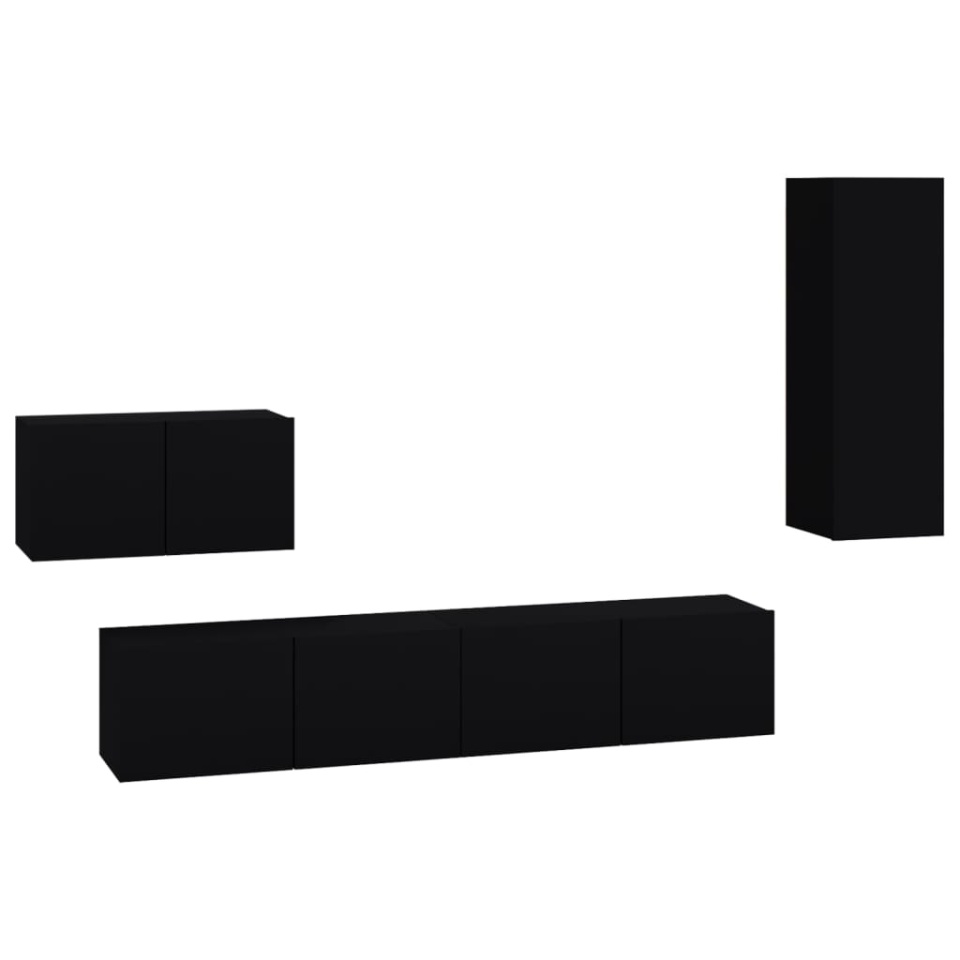 Set dulap TV, 4 piese, negru, lemn prelucrat - 1 | YEO