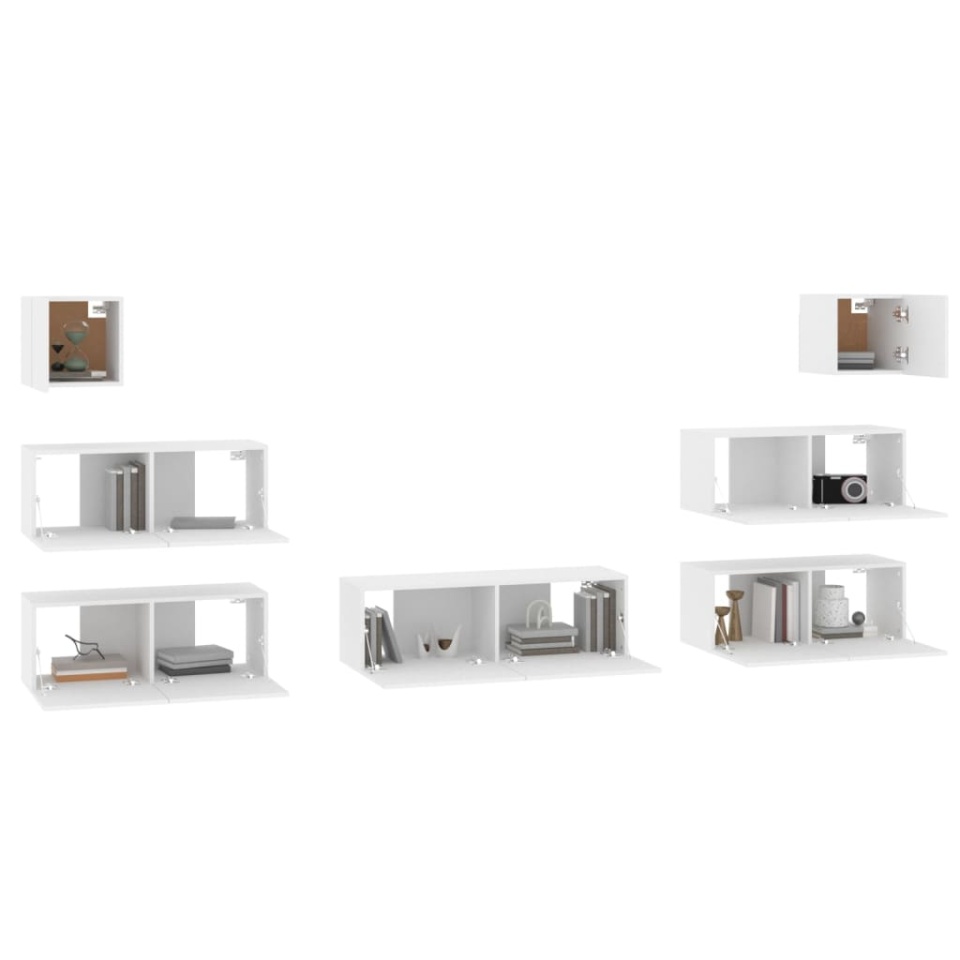 Set dulap TV, 7 piese, alb, lemn prelucrat - 3 | YEO