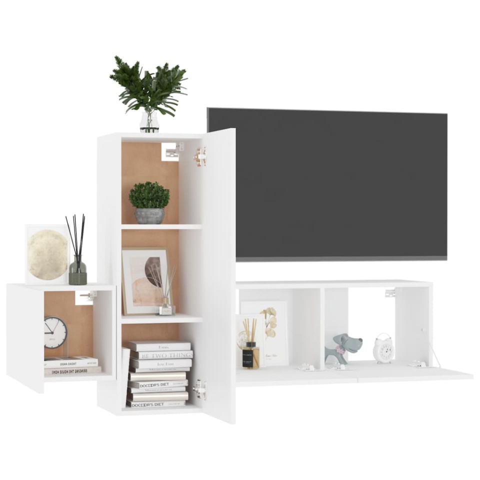 Set dulapuri TV, 3 piese, alb, lemn prelucrat - 2 | YEO