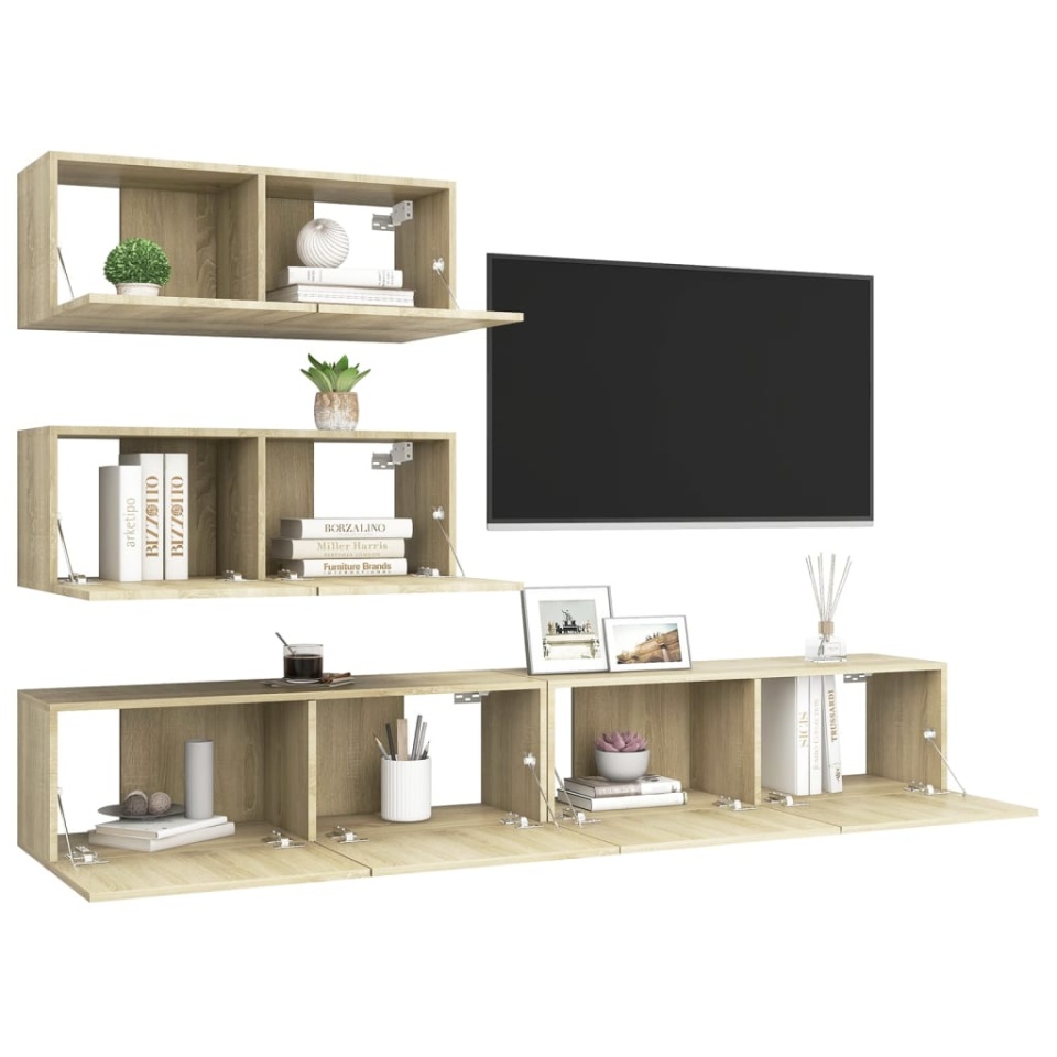 Set dulapuri TV, 4 piese, stejar sonoma, lemn prelucrat - 2 | YEO
