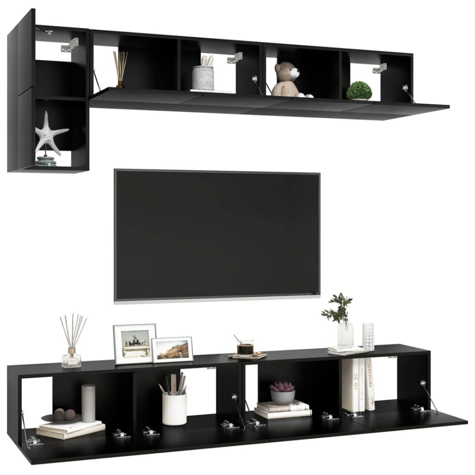 Set dulapuri TV, 5 piese, negru, lemn prelucrat - 2 | YEO