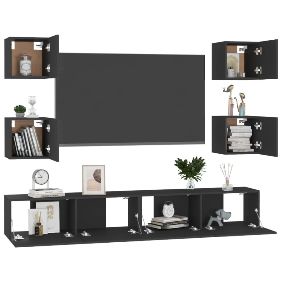 Set dulapuri TV, 6 buc., negru, lemn prelucrat - 2 | YEO