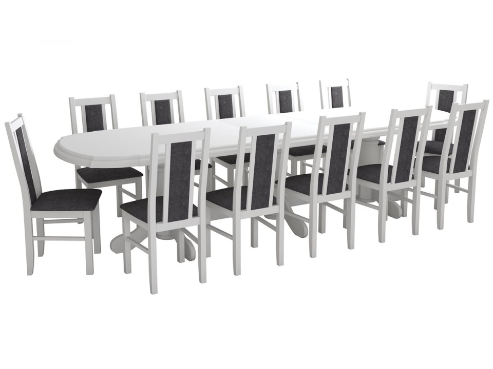 Set masa extensibila jork 250-300x100 cm, lemn masiv alb, cu 12 scaune tapitate stofa gri, s-38 B24B - 2 | YEO