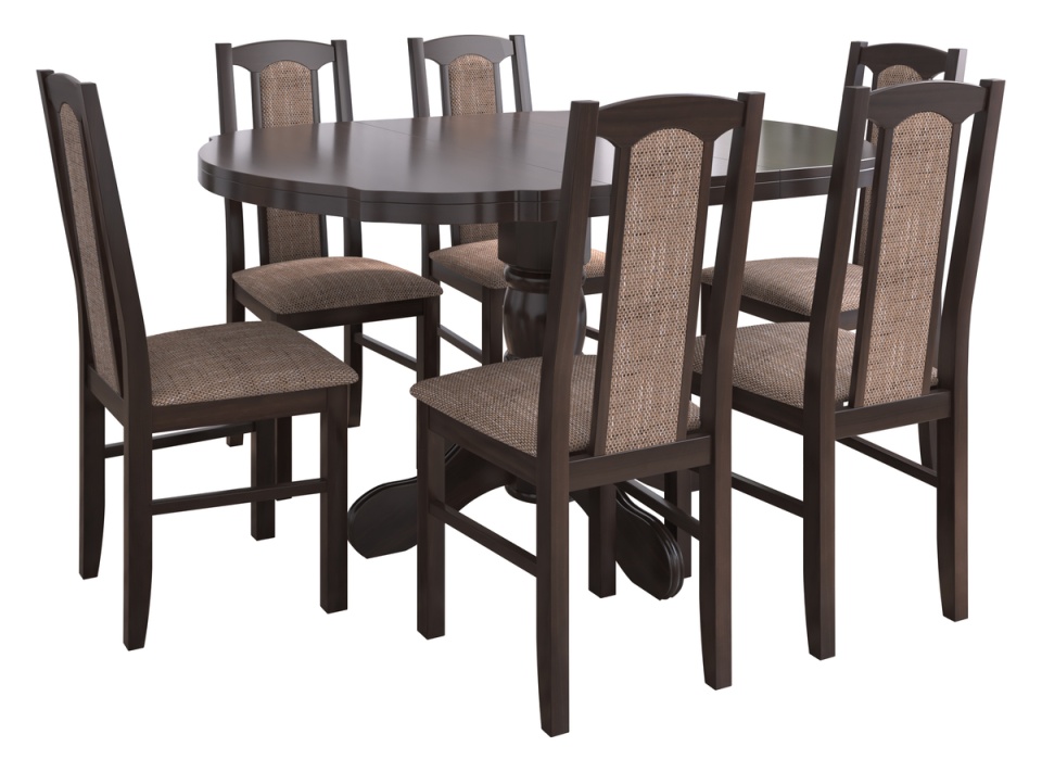 Set masa extensibila Kan 100x135 cm, lemn masiv, culoare wenge, blat din mdf cu 6 scaune tapitate S-37 Boss7 w2, stofa - 1 | YEO