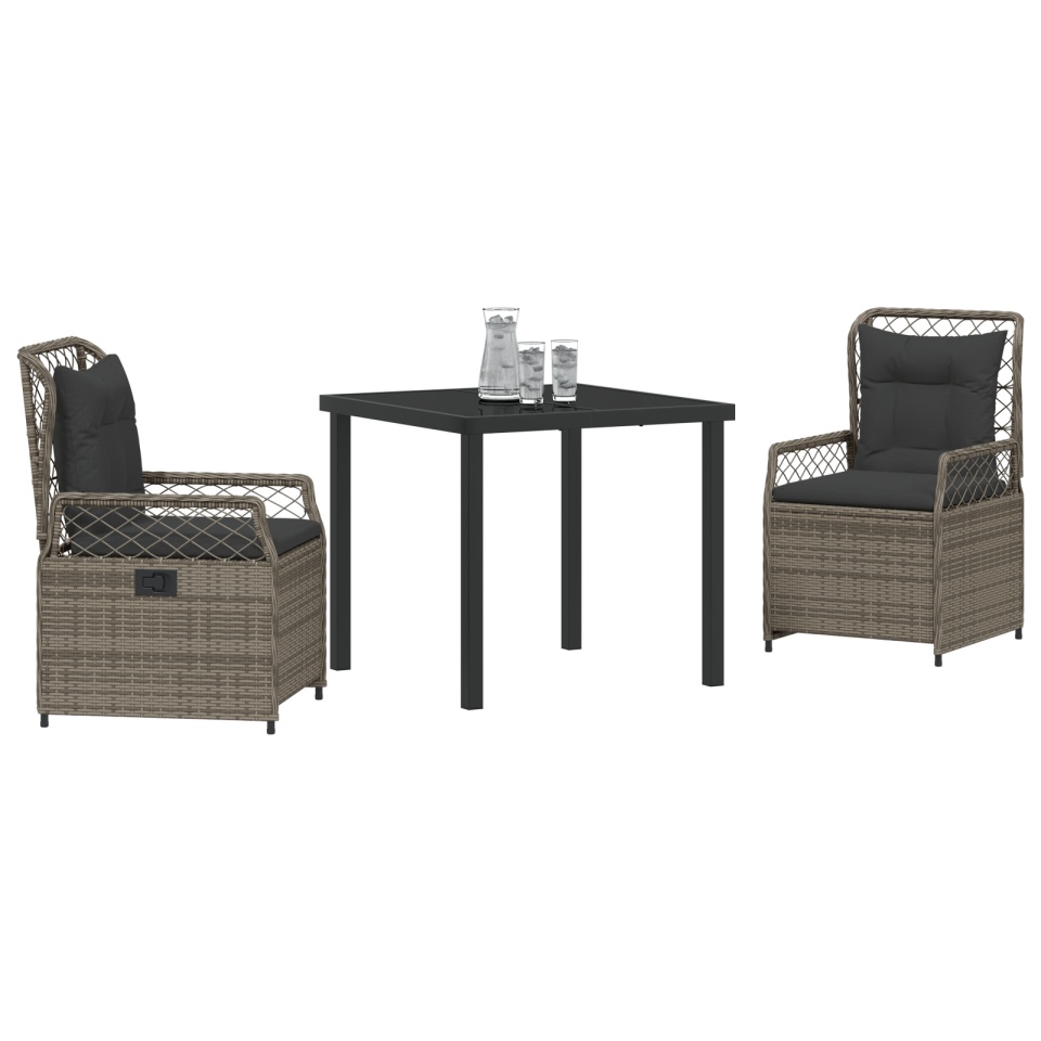 Set masă grădină 3 piese gri din rattan polimeric - 2 | YEO