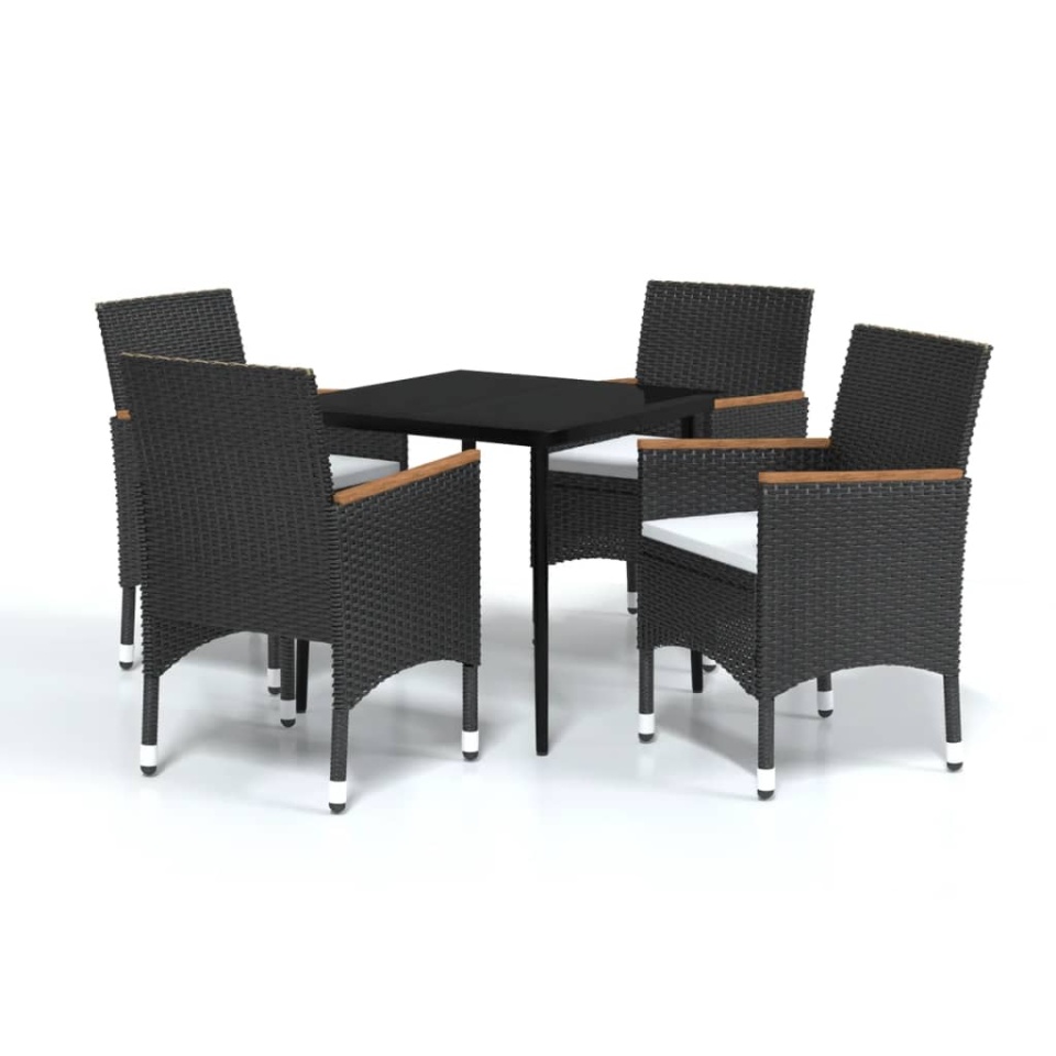 Set masă pentru grădină, 5 piese, cu perne, negru - 1 | YEO