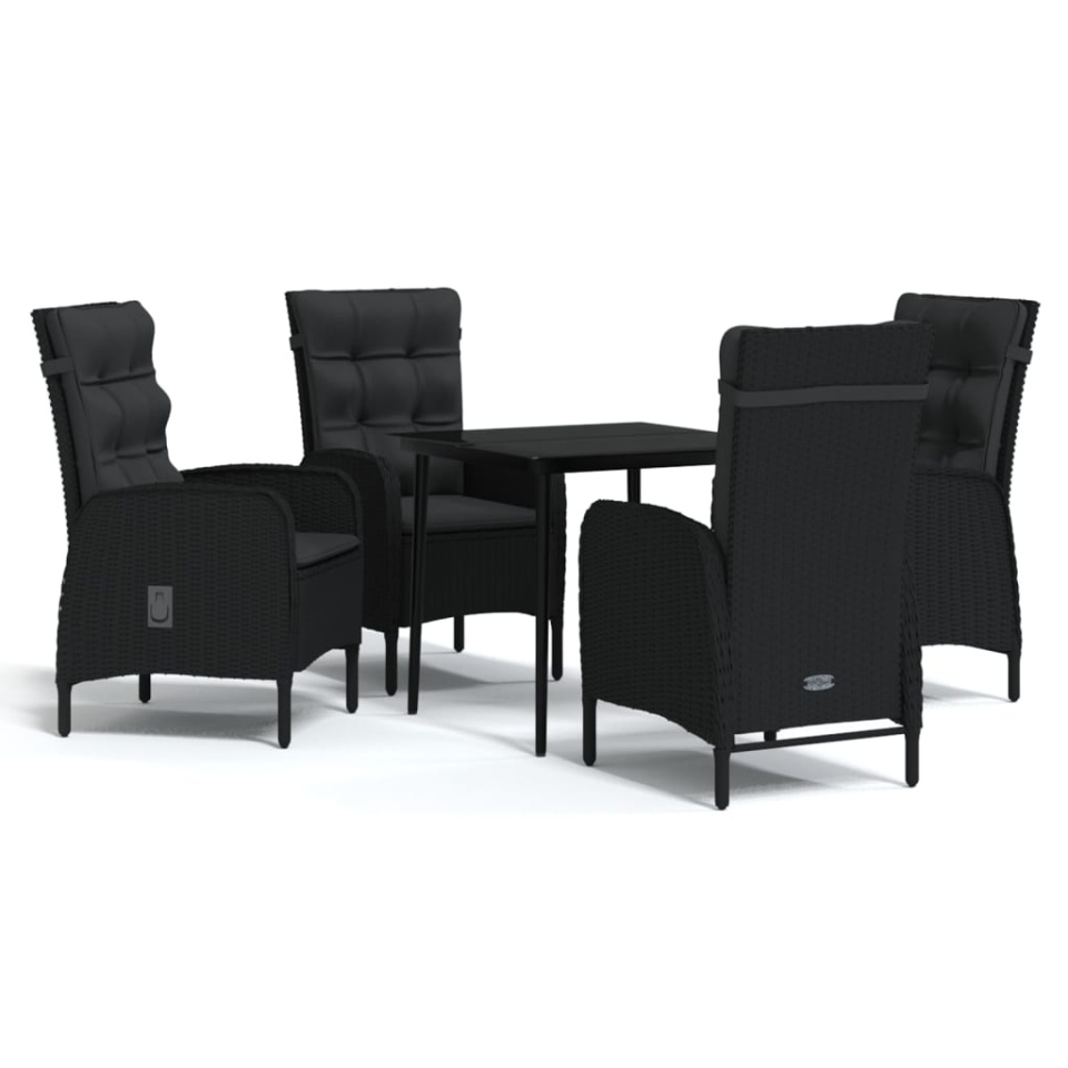 Set masă pentru grădină, 5 piese, cu perne, negru - 1 | YEO