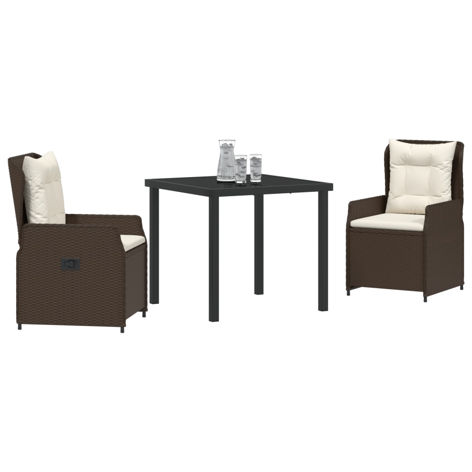 Set mese grădină 3 piese Maro Poliratan, Masă pentru grădină Neagră 80x80x73 cm Sticlă securizată - 2 | YEO