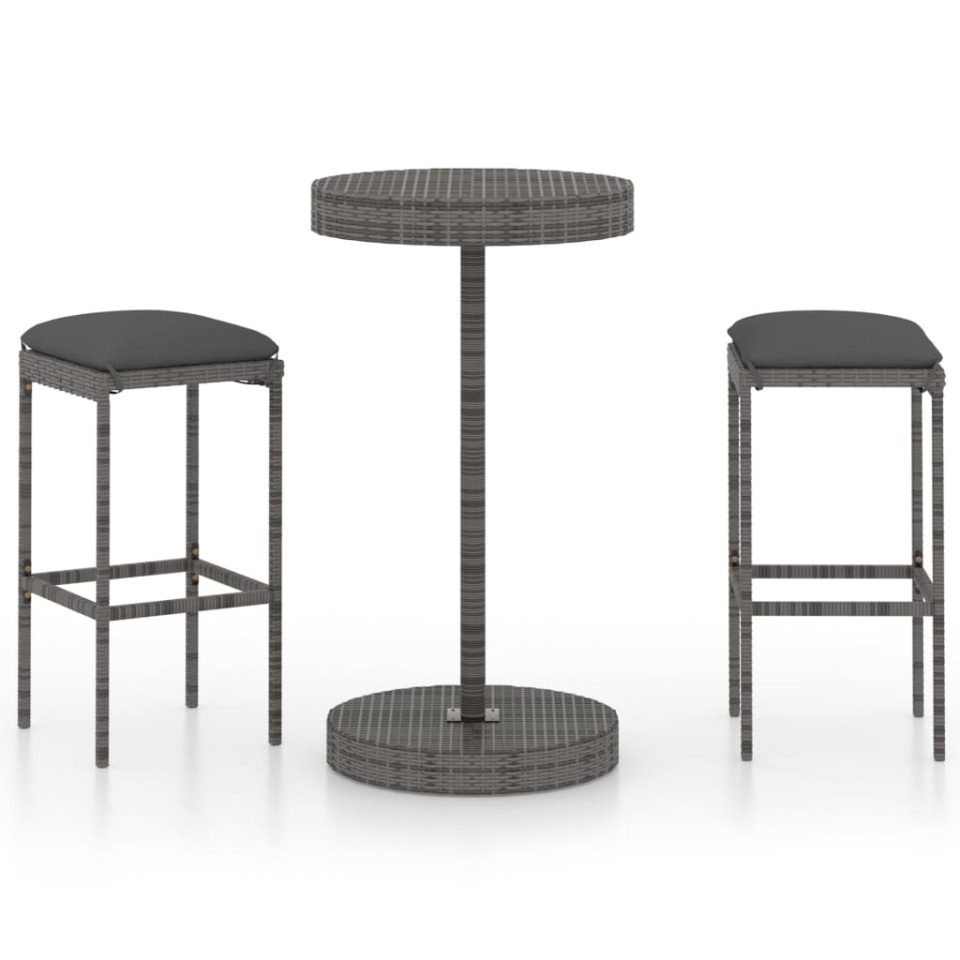 Set mobilier bar de grădină, cu perne, 3 piese, gri, poliratan - 1 | YEO