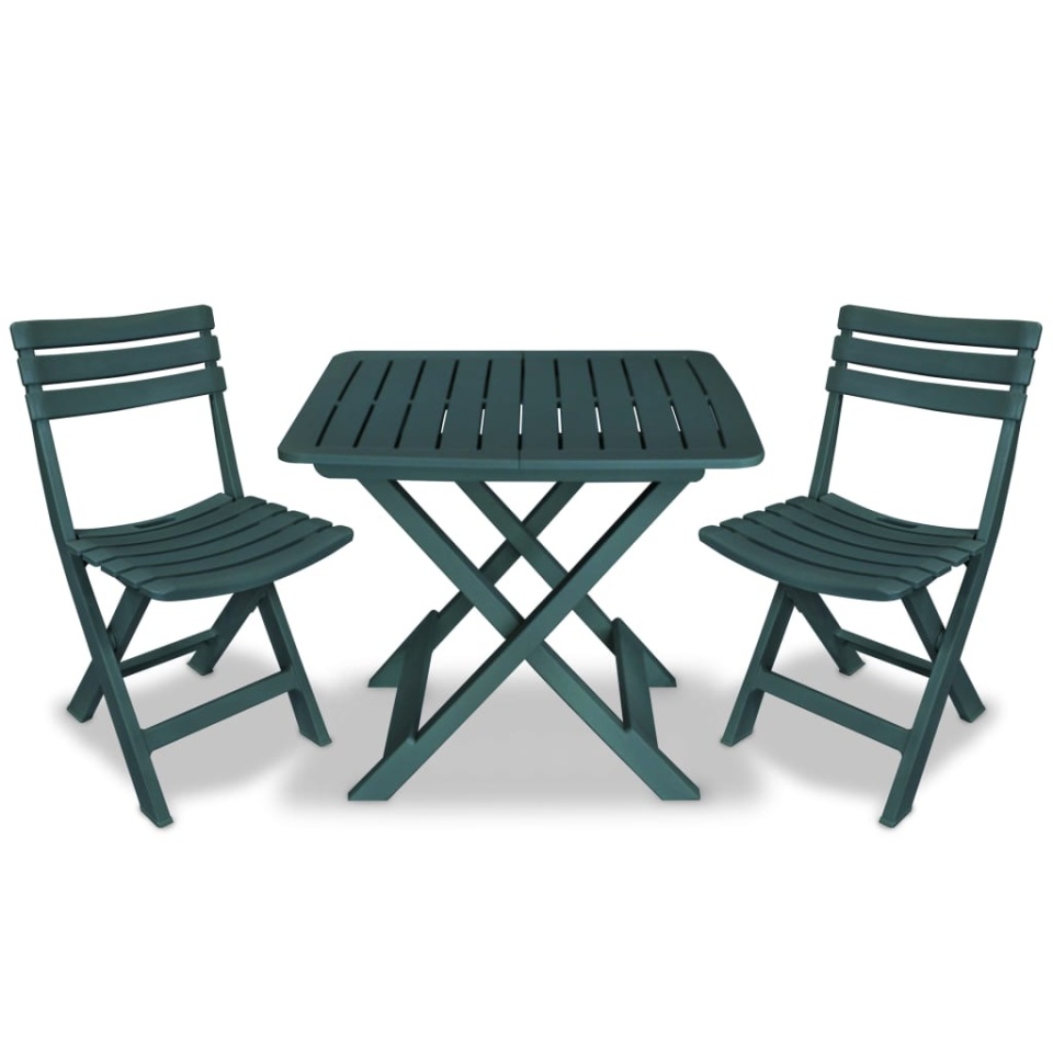 Set mobilier bistro pliabil, 3 piese, verde, plastic