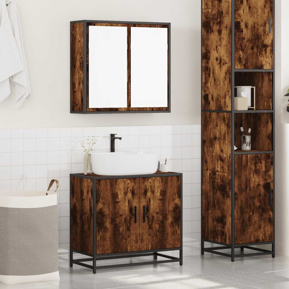 Set mobilier de baie, 2 piese, stejar fumuriu, lemn prelucrat - 2 | YEO