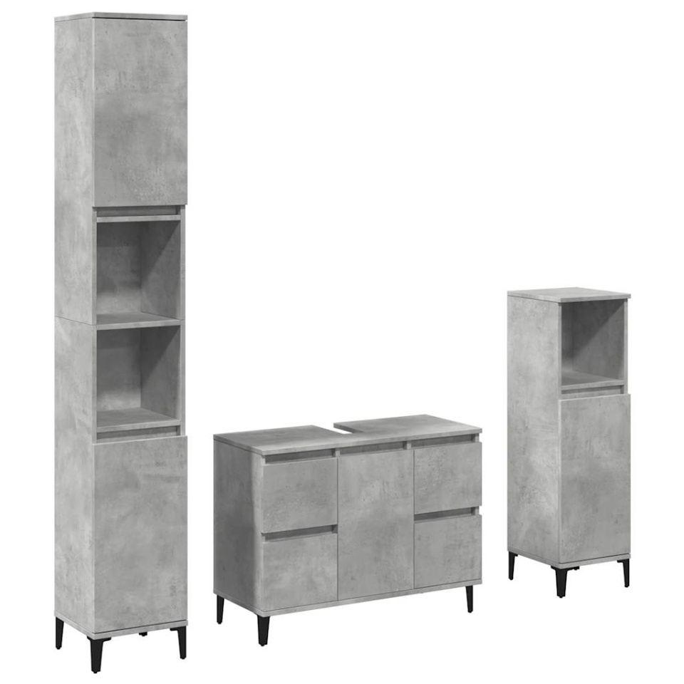 Set mobilier de baie, 3 piese, gri beton, lemn compozit - 1 | YEO