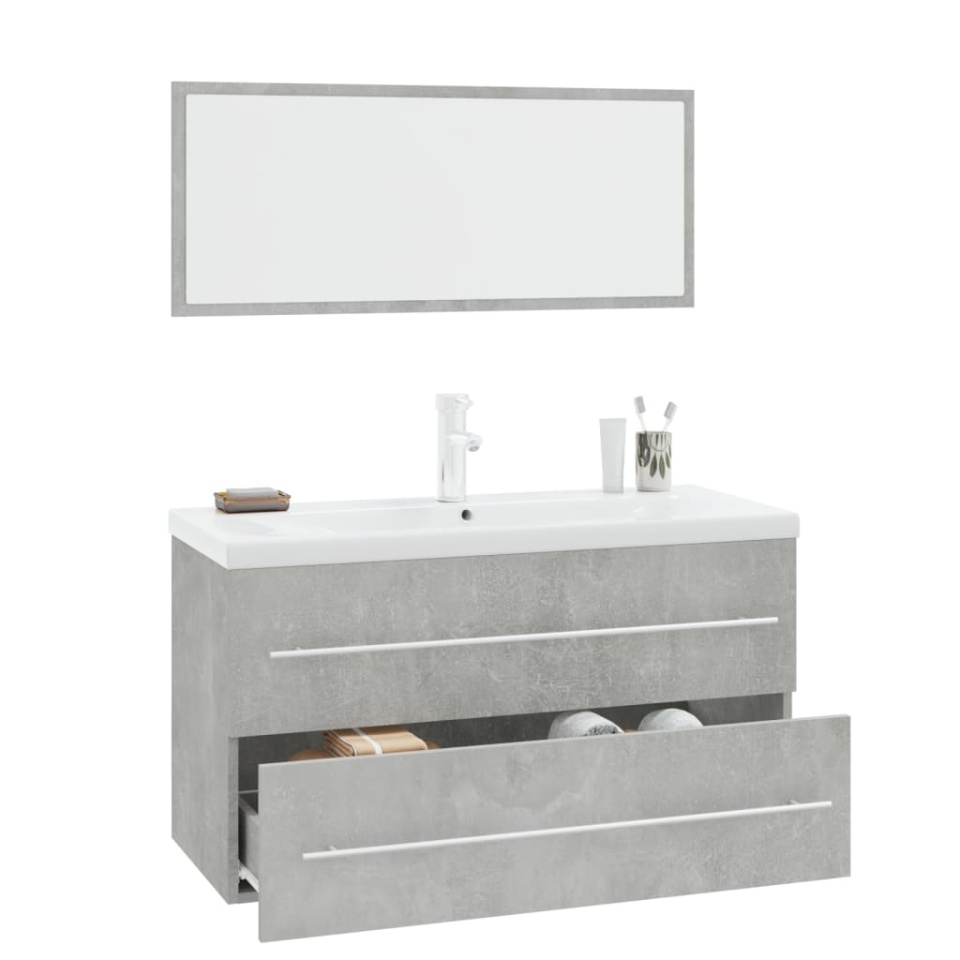 Set mobilier de baie, 3 piese, gri beton - 2 | YEO