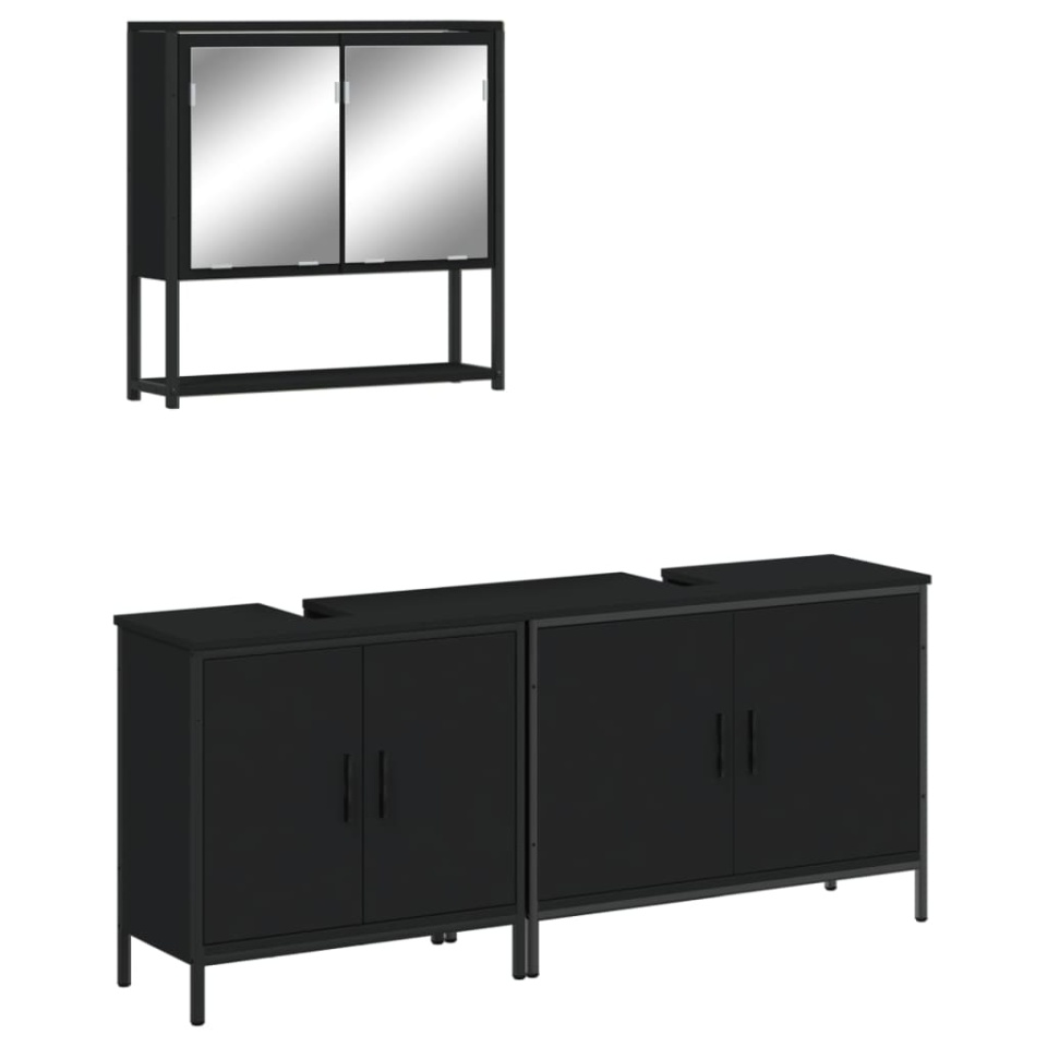 Set mobilier de baie, 3 piese, negru, lemn compozit - 1 | YEO