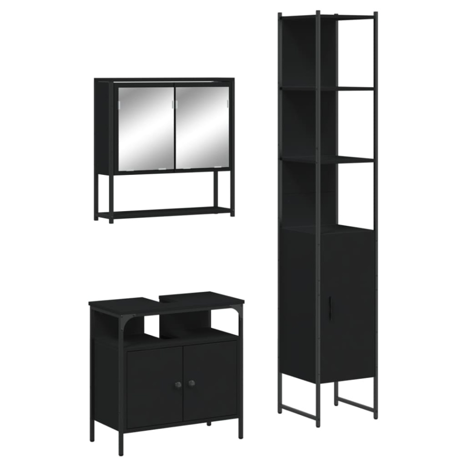 Set mobilier de baie, 3 piese, negru, lemn compozit - 1 | YEO