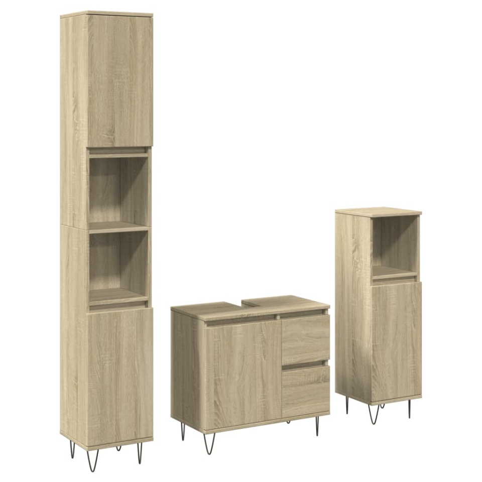 Set mobilier de baie, 3 piese, stejar sonoma, lemn prelucrat - 1 | YEO