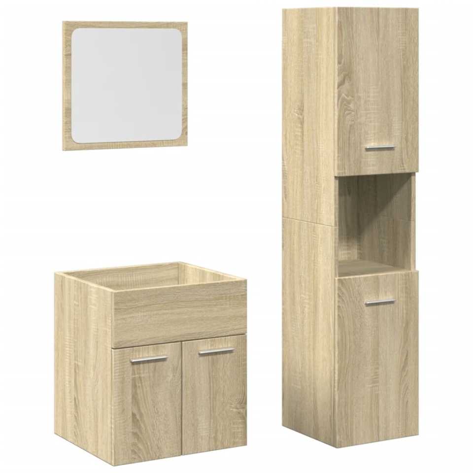 Set mobilier de baie, 3 piese, stejar sonoma, lemn prelucrat - 1 | YEO