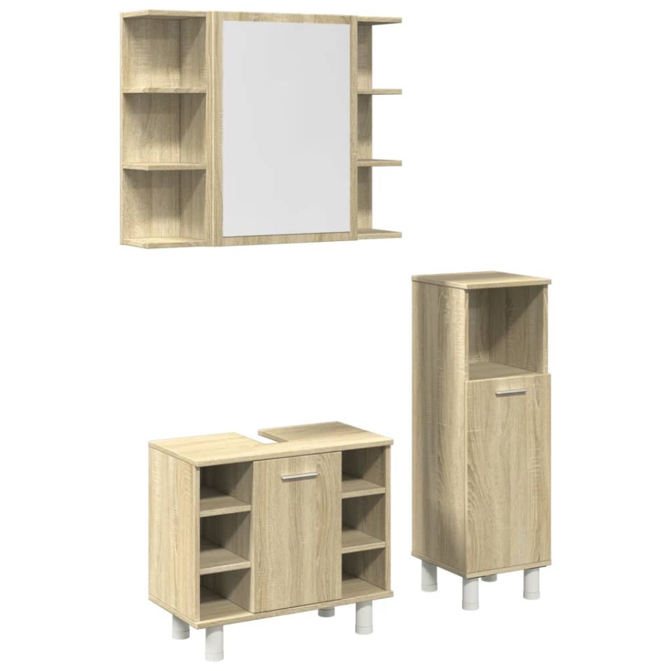 Set mobilier de baie, 3 piese, stejar sonoma, lemn prelucrat - 1 | YEO