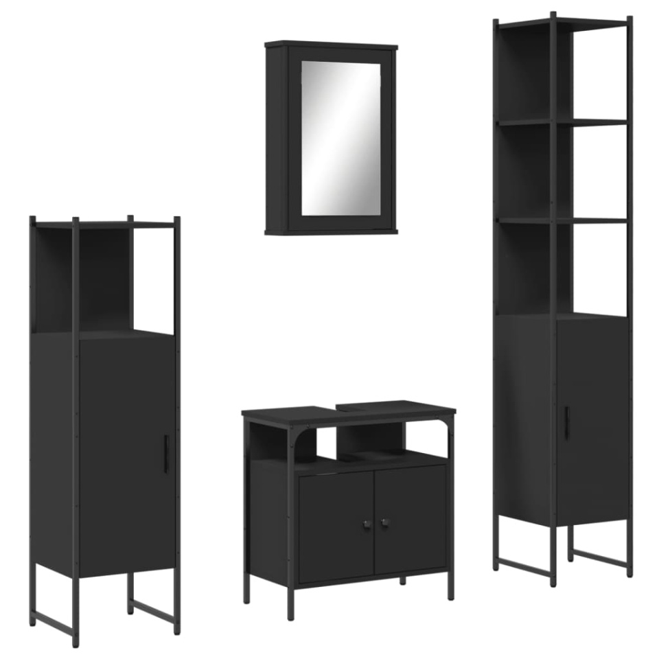 Set mobilier de baie, 4 piese, negru, lemn prelucrat - 1 | YEO