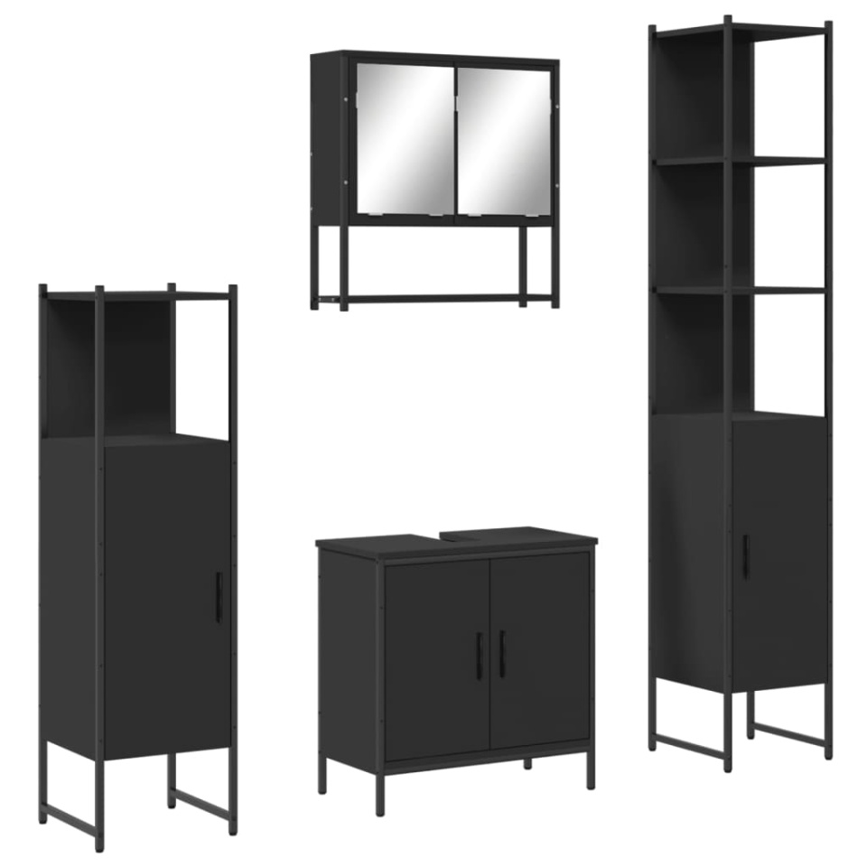 Set mobilier de baie, 4 piese, negru, lemn prelucrat - 1 | YEO