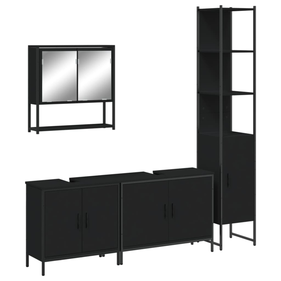 Set mobilier de baie, 4 piese, negru, lemn prelucrat - 1 | YEO