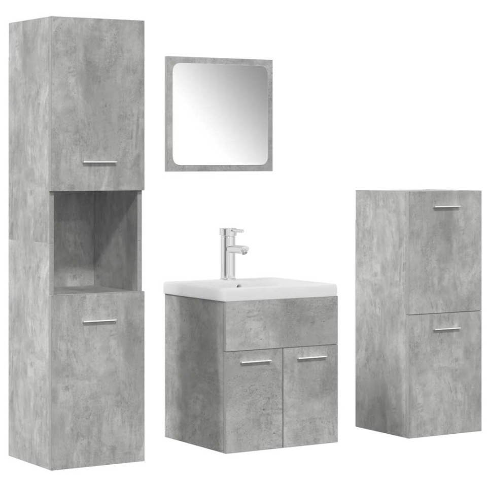Set mobilier de baie, 5 piese, gri beton, lemn prelucrat - 1 | YEO