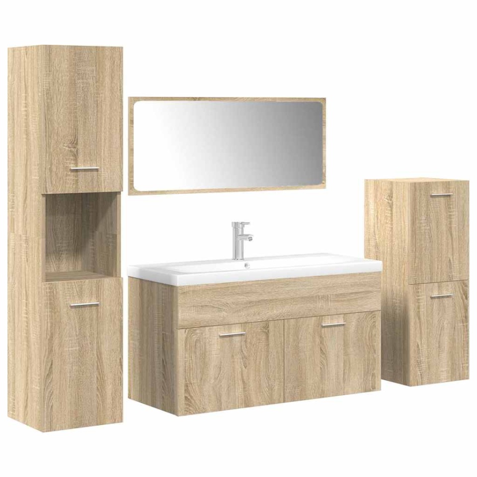 Set mobilier de baie, 5 piese, stejar sonoma, lemn prelucrat - 1 | YEO