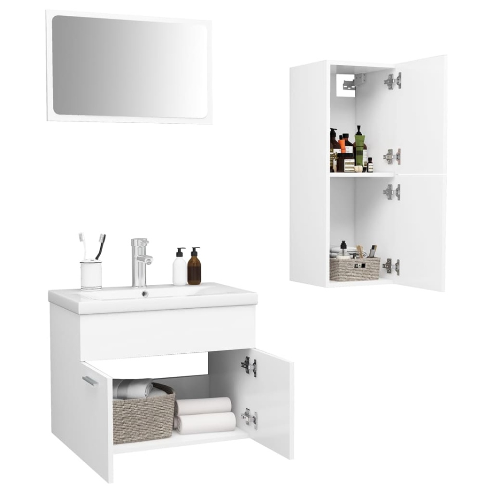 Set mobilier de baie, alb, lemn prelucrat - 2 | YEO