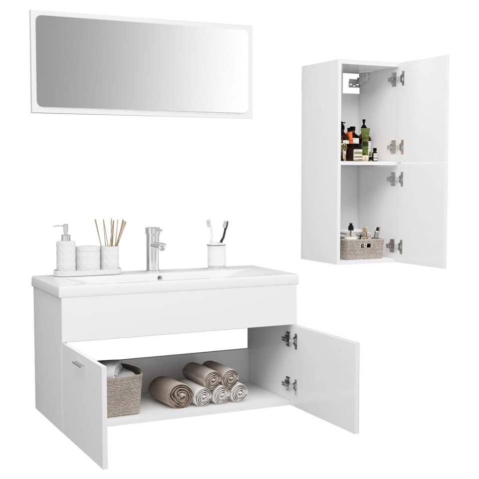 Set mobilier de baie, alb, lemn prelucrat - 2 | YEO