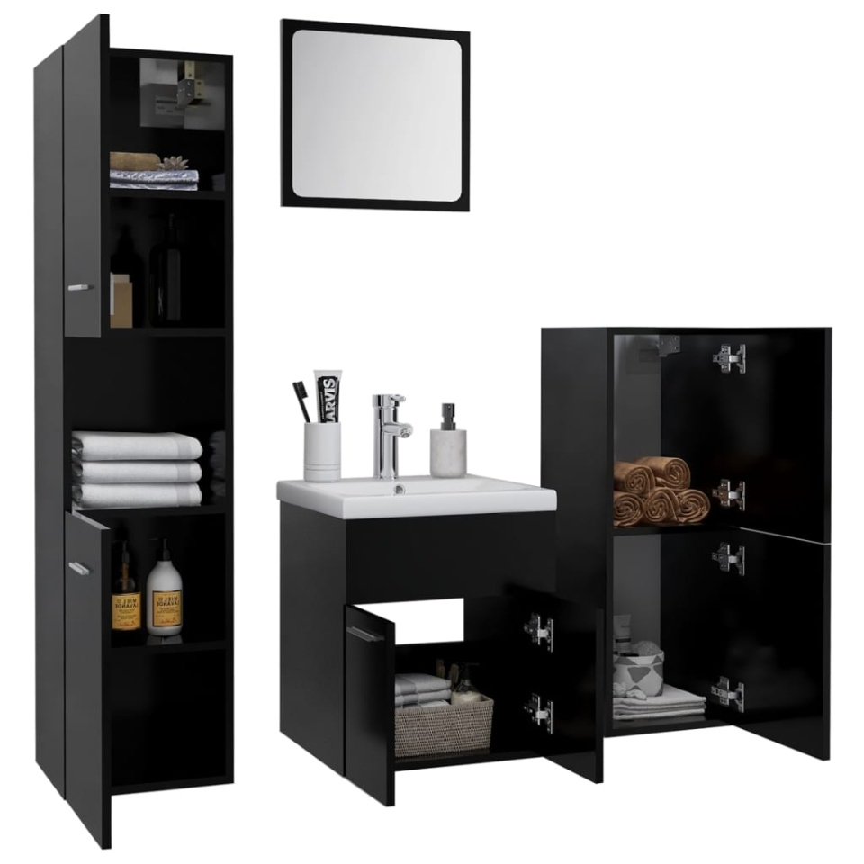 Set mobilier de baie, negru, lemn prelucrat - 2 | YEO
